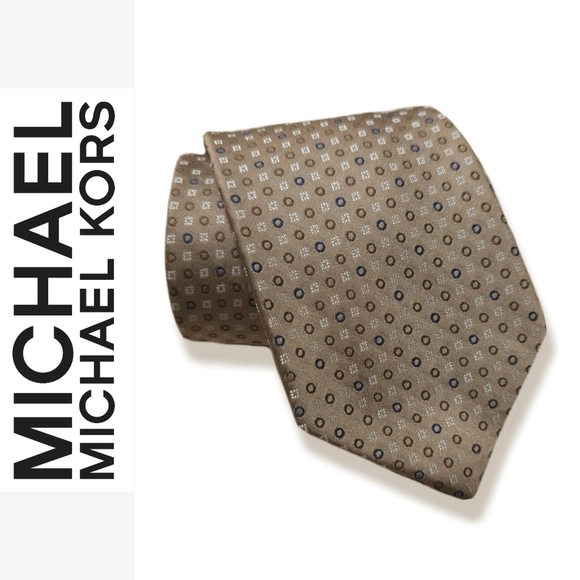 MICHAEL Michael Kors Other - MICHAEL Michael Kors 100 Silk Tie, Taupe with Navy Brown Dot Print